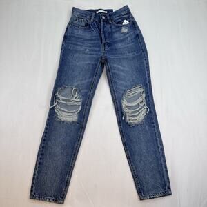 Pacsun Women’s High Rise Slim Jeans Size 23 Blue Distressed Ripped Knee Crop NWT